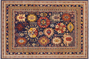 handmade Traditional Kafkaz Chobi Ziegler Blue Beige Hand Knotted RECTANGLE 100% WOOL area rug 9 x 12